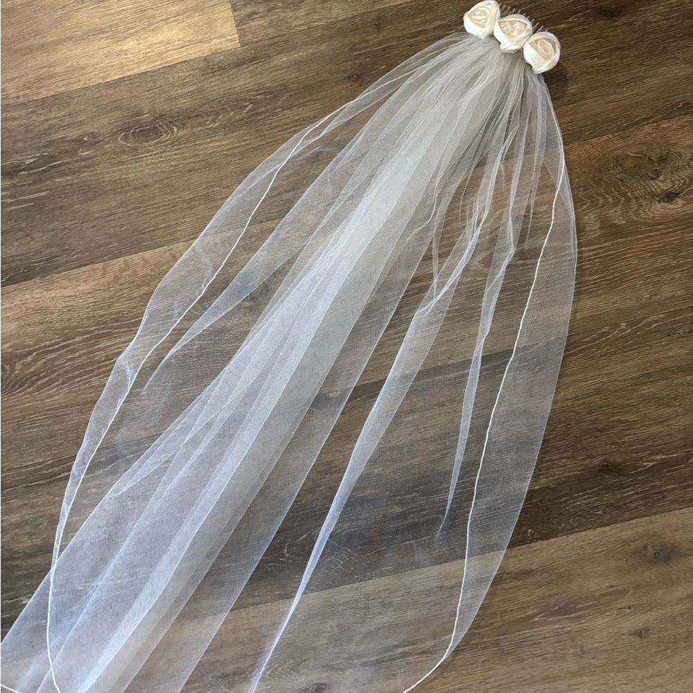 White Bridal Veil Hair Accessory with Rose Detail